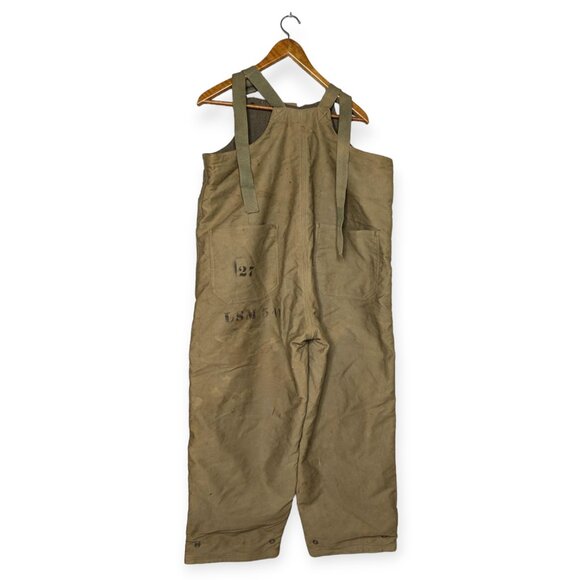 Vintage 1940s WW2 US Navy Deck Bibs Pants Overalls Contract NXsx51851 Size Med - Picture 4 of 16